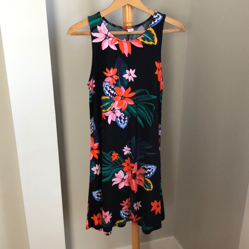 Dark Tropical-Print Swing Dress